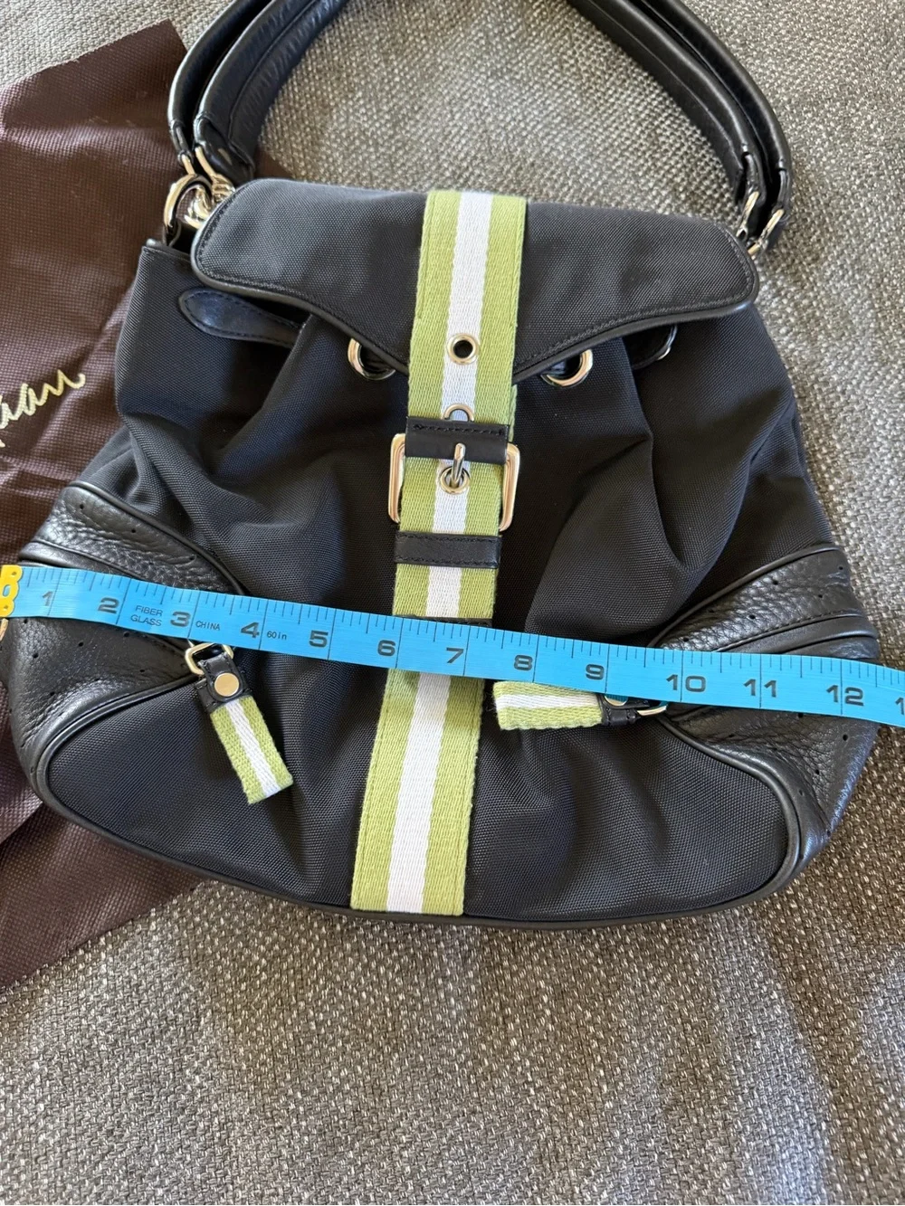Cole Haan Black Nylon Messenger Bag with Lime and White Stripe